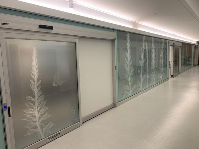Glass doors featured frosted window graphics and window films